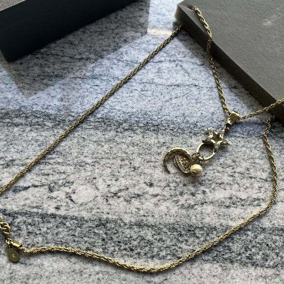 New Heidi Daus Charm Holder Crystal Star Crescent Moon & Saturn Necklace w/Box - Picture 3 of 4